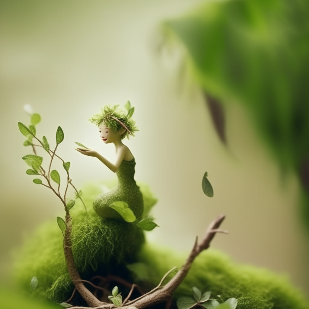 Willow the green fairies used her gentle touch to encourage the tiny tree. beauty plant. real photo