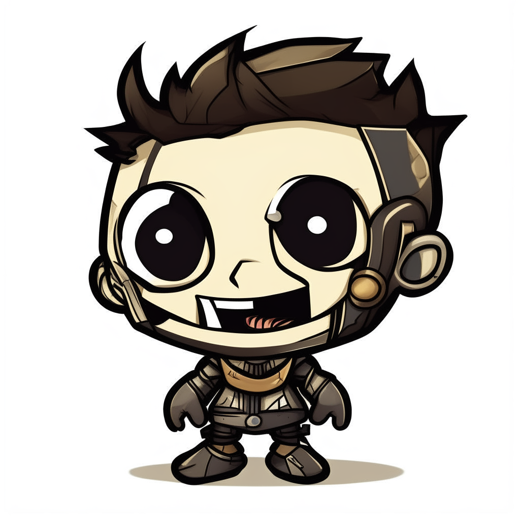 a chibi cartoon version of WX-78 from Don't Starve, smiling with robot eyes