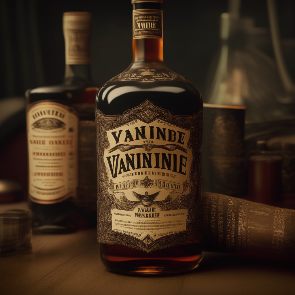 whiskey label for the brand VANDIERE in an antique style from 1800