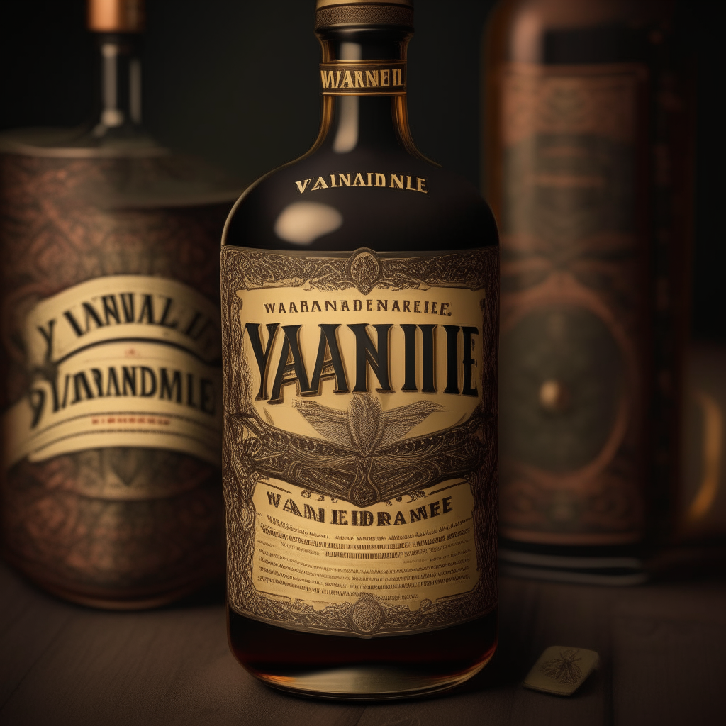 whiskey label for the brand VANDIERE in an antique style from 1800