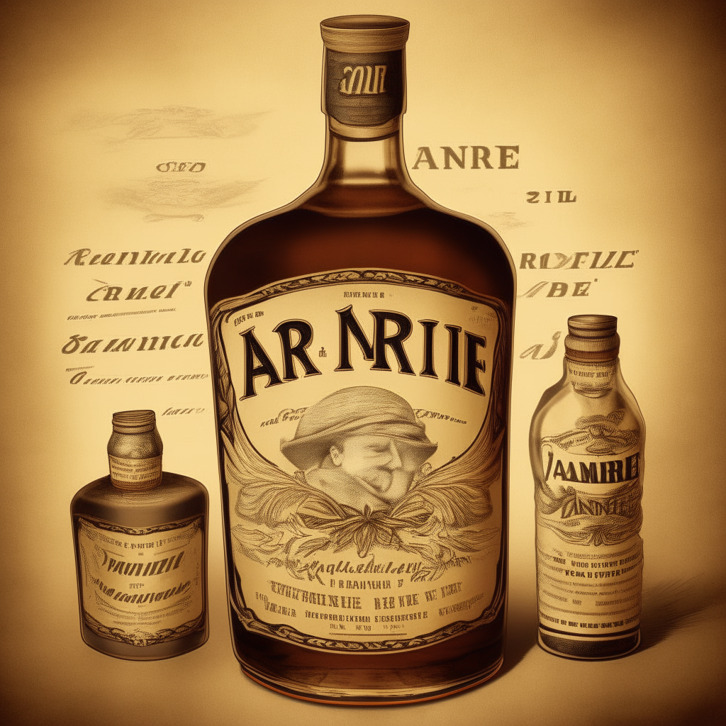 a vintage whiskey label for the brand VANDIERE.inc drawn alone in an antique style from 1800