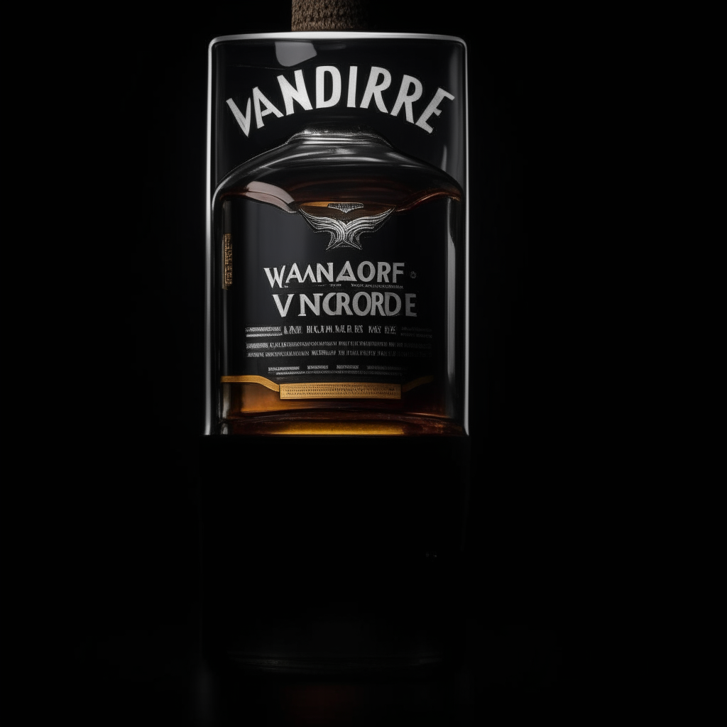 a larger bottle of Vandore whiskey on a black background