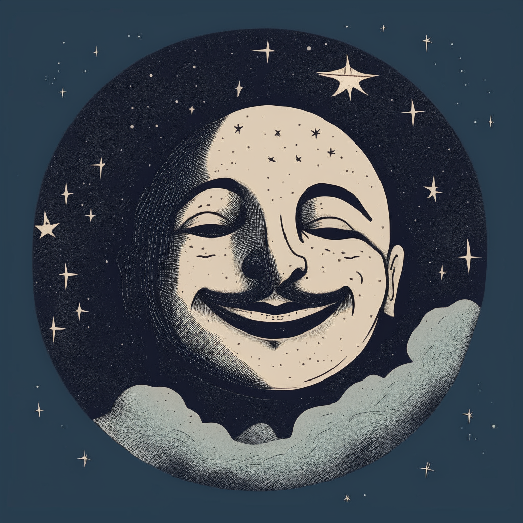 the man in the moon smiling down from a starry sky