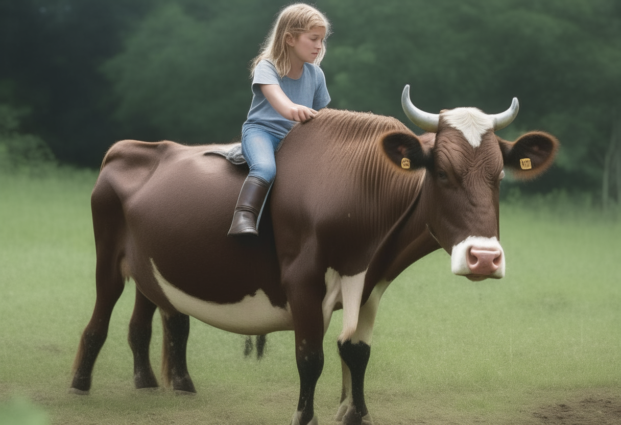 A girl riding a skinny cow 