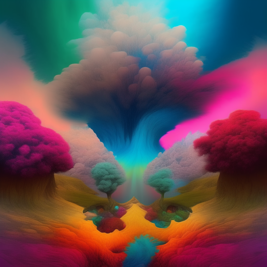 Un paisaje surrealista de colores psicodélicos que muestran la expansión de la conciencia