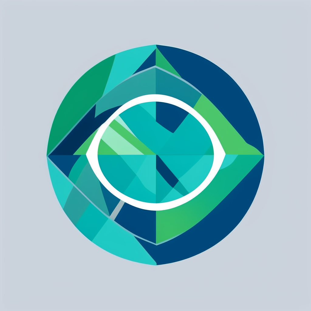 A vector logo design featuring geometric shapes in blue and green.