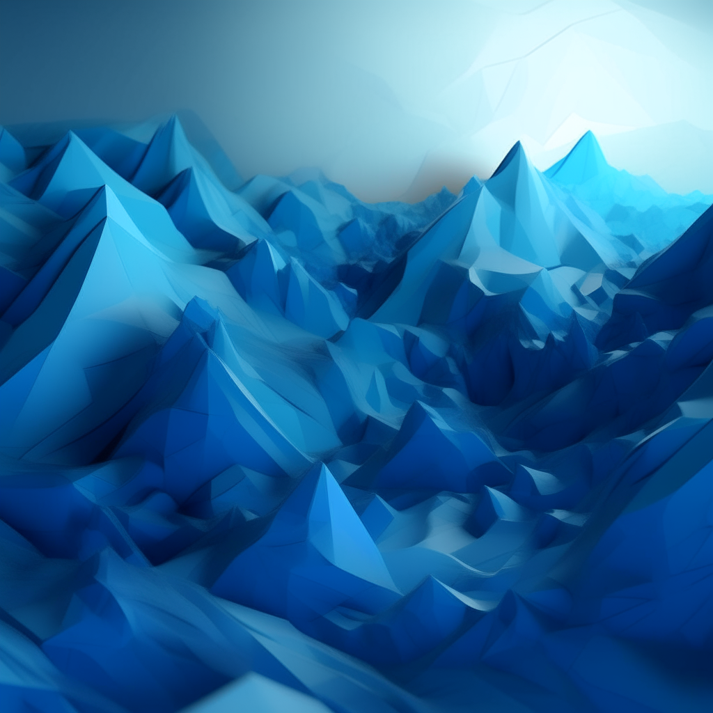 An abstract 3D landscape made of intersecting planes in shades of blue.