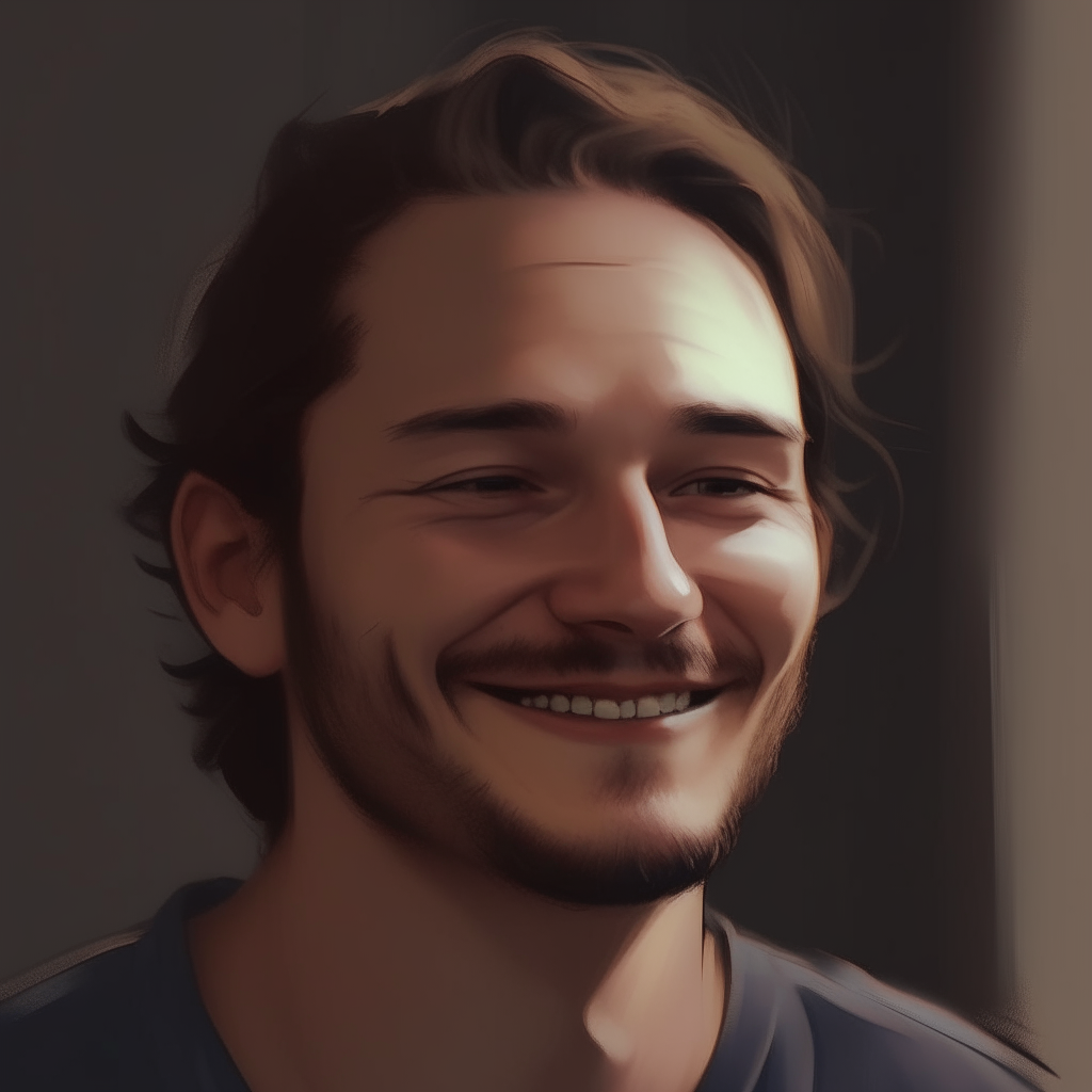 Portrait of Niko at 30, with a subtle smile reflecting feeling more at peace with his abilities as described