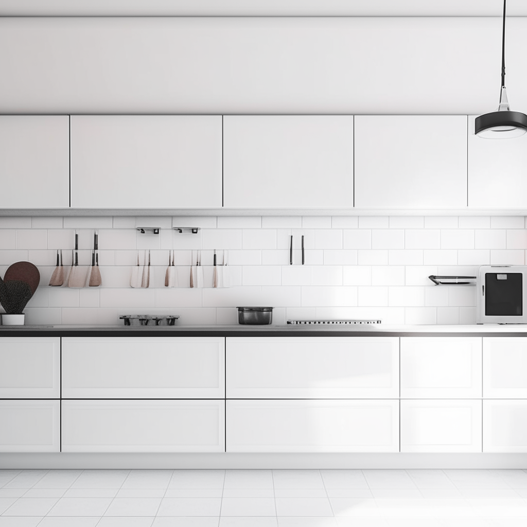 A 970 x 900 pixel photo of a clean, bright, white kitchen wall