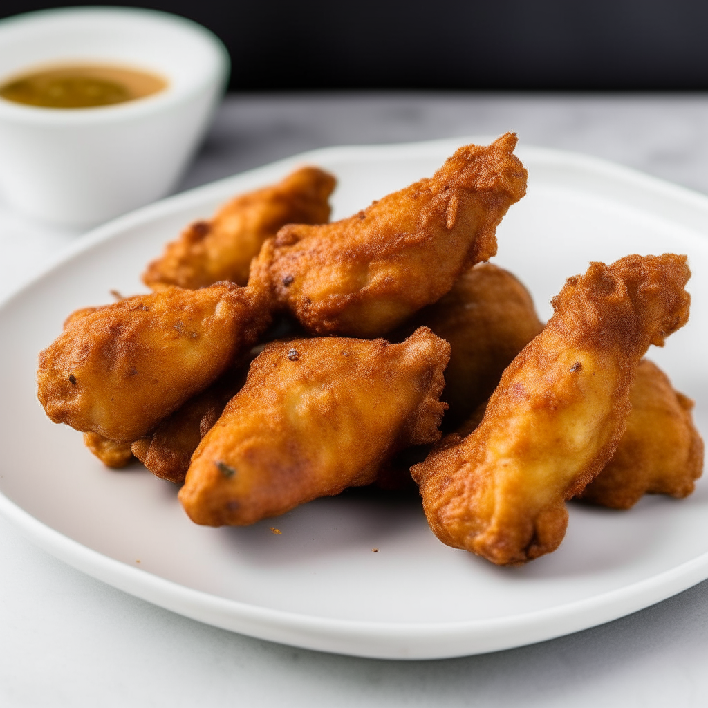 Crispy air fried chicken wings arranged on a white ceramic plate