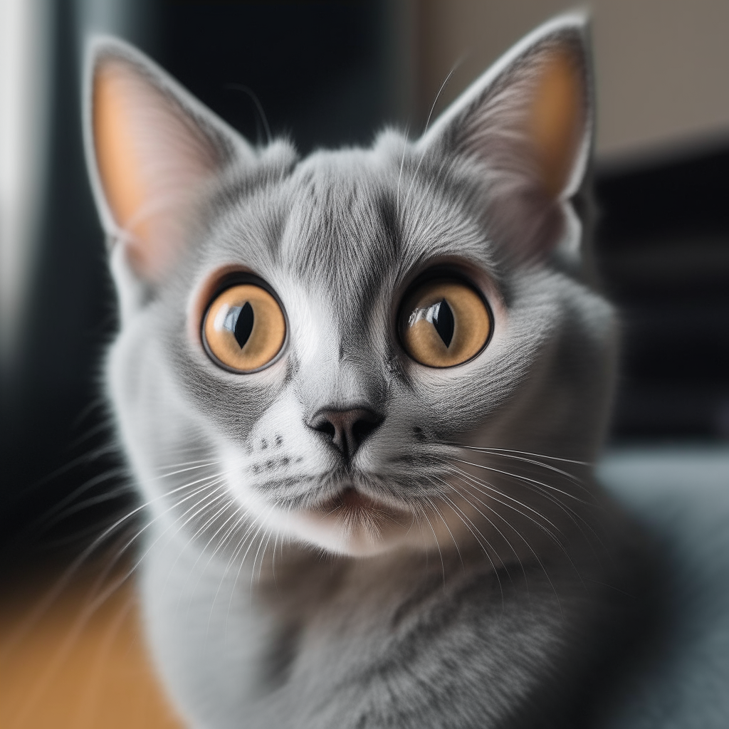 a cute cat with big eyes and gray fur looking curious