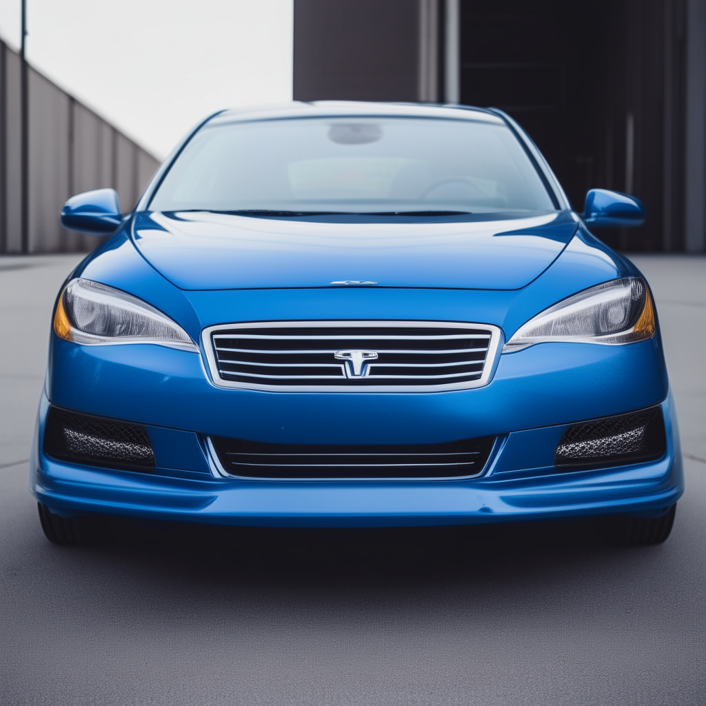 front view of a blue sedan