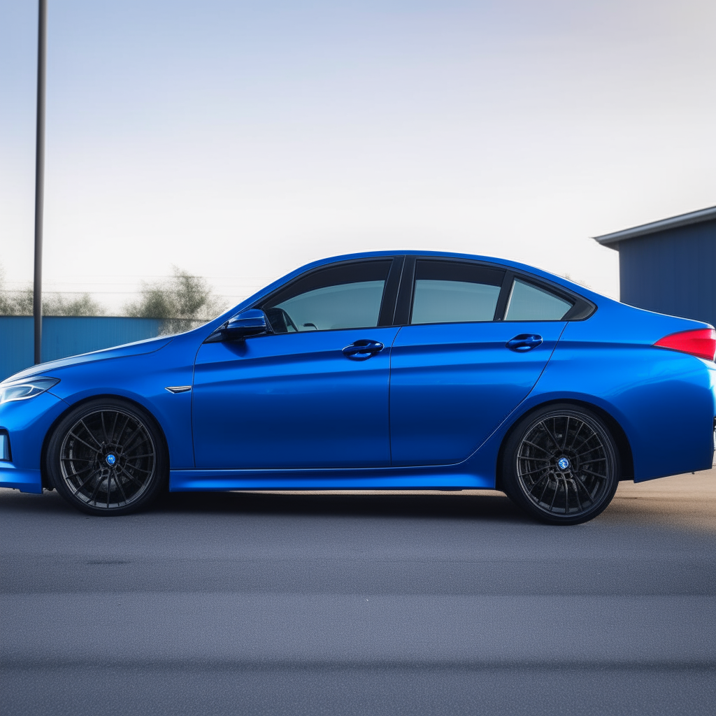 side view of a blue sedan