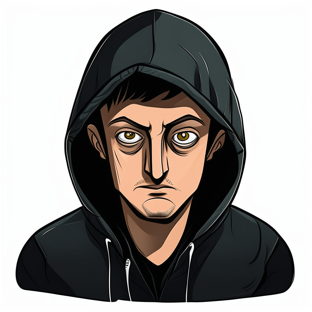 cartoon portrait resembling the man in the black hoodie