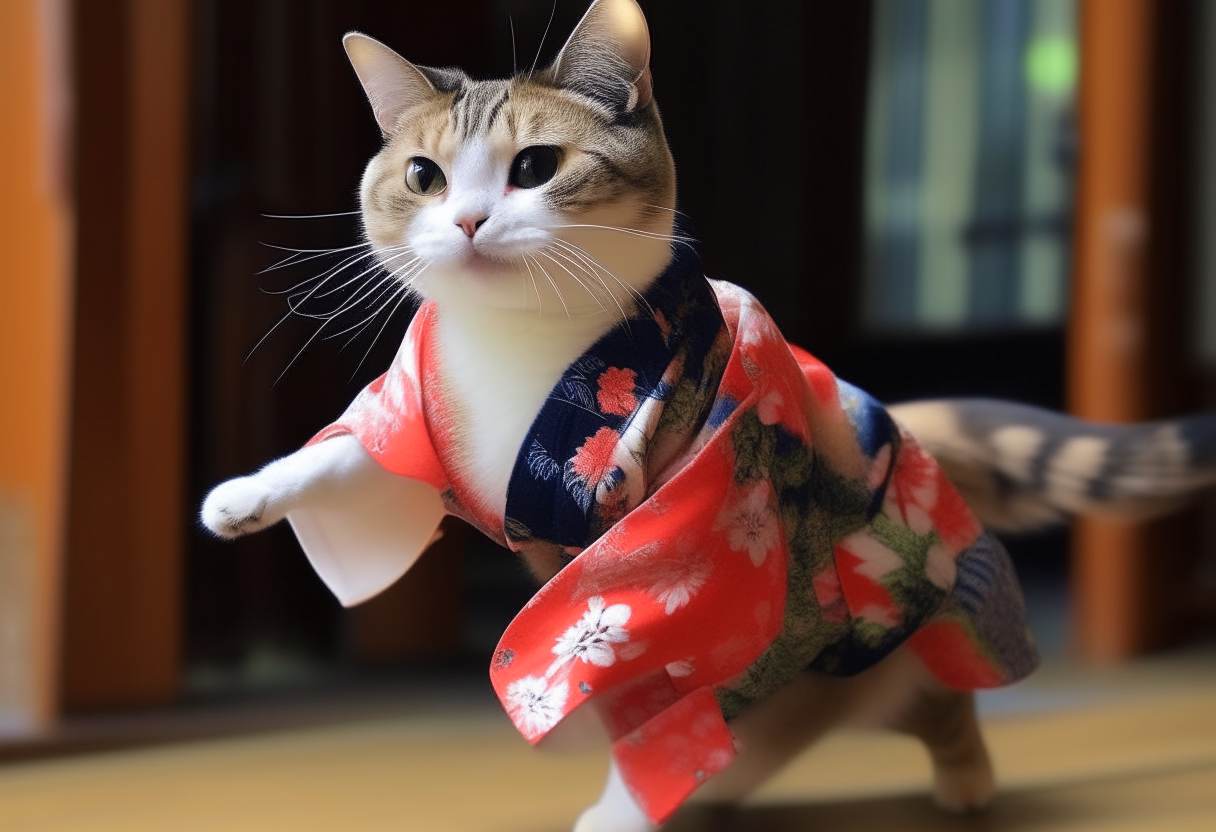 Dancing  cat in kimono