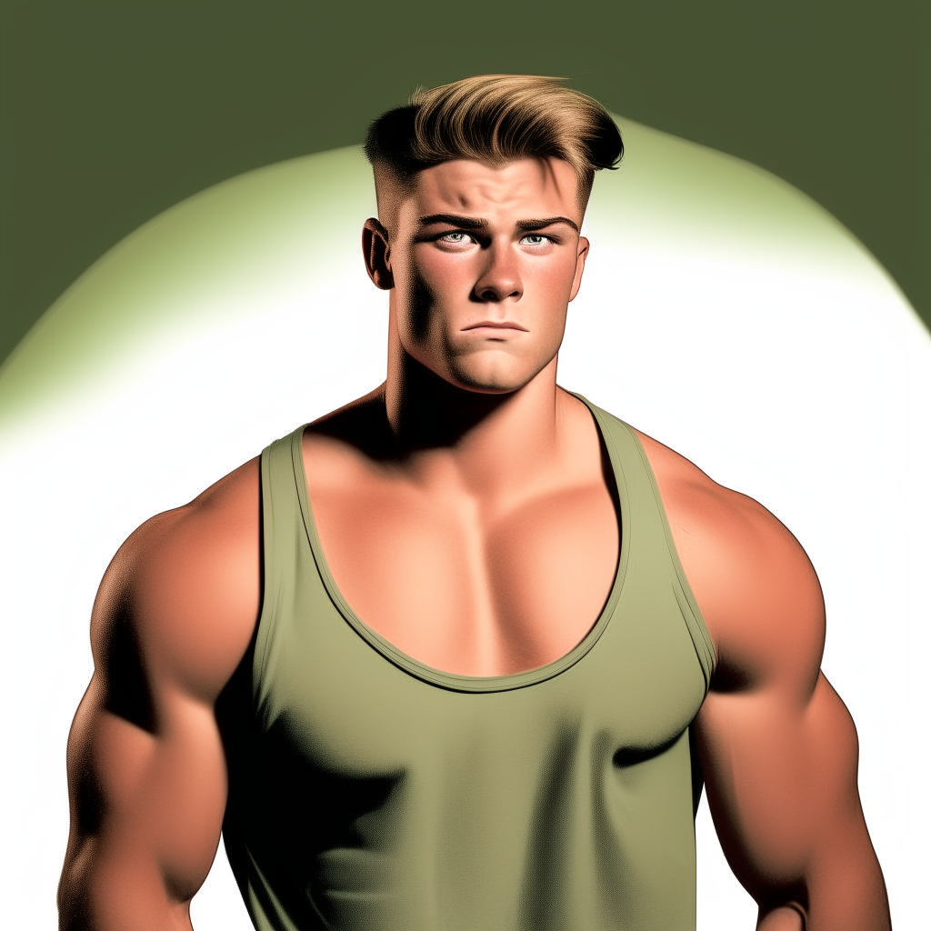 A three-quarter view cartoon comic book style image of the man from image-2, showing his athletic build in an exaggerated simplified comic book style