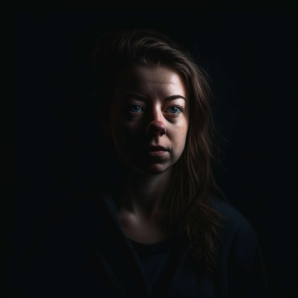 a dramatic portrait shot against a dark backdrop