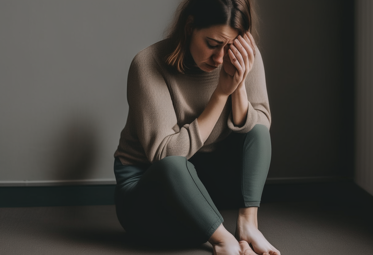 A woman talking in her knees 