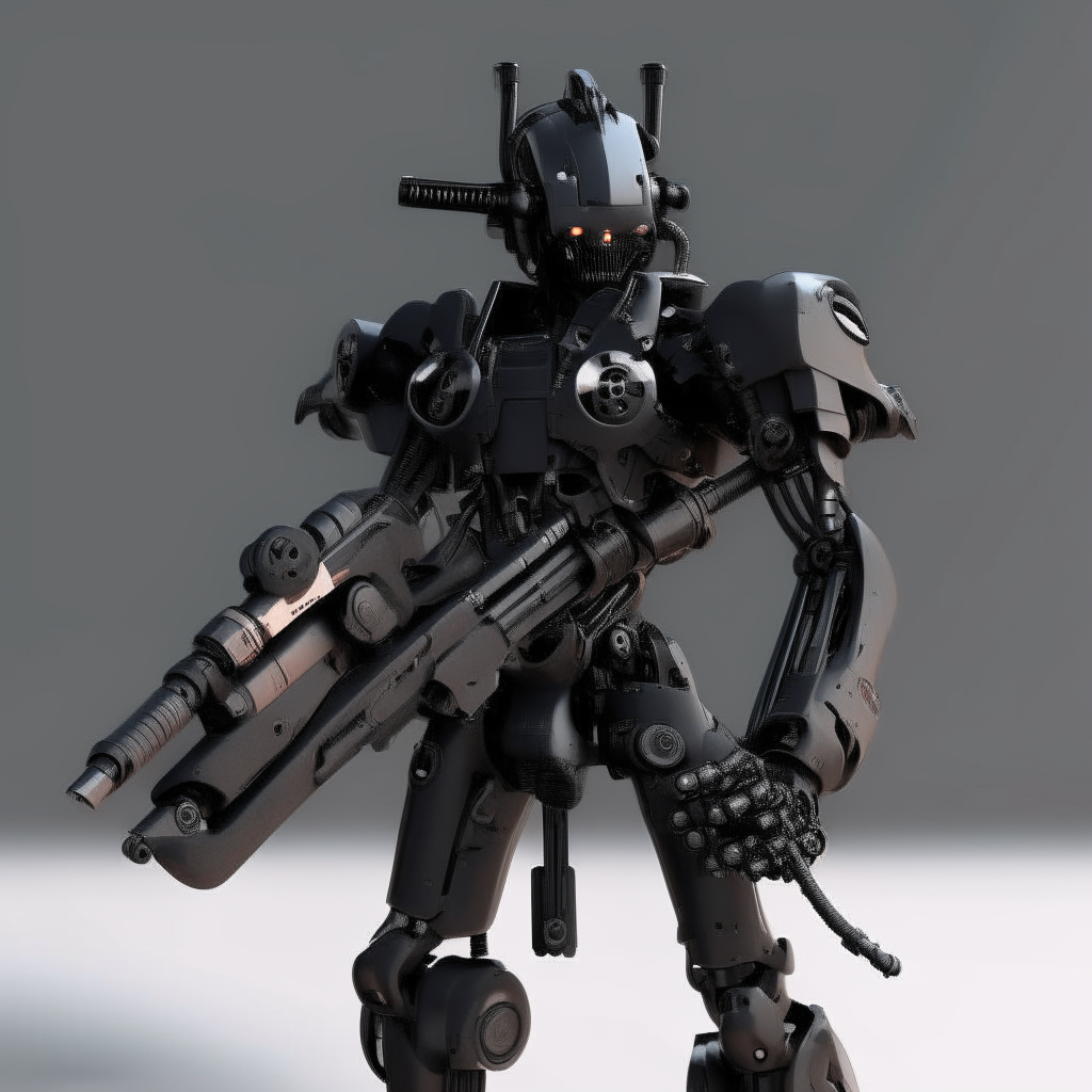 Black Metal Anime Robot with Weapon