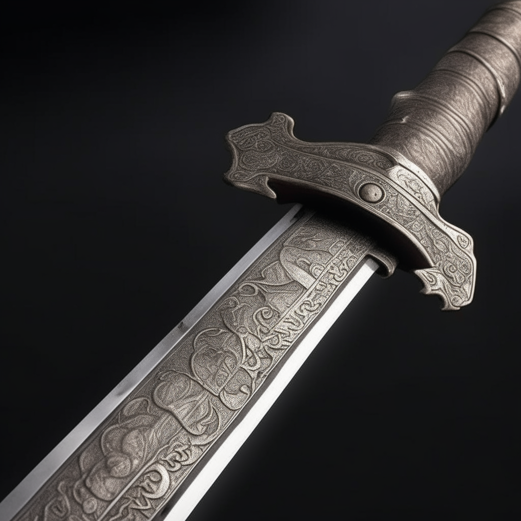 a medieval sword with intricate engravings on the blade