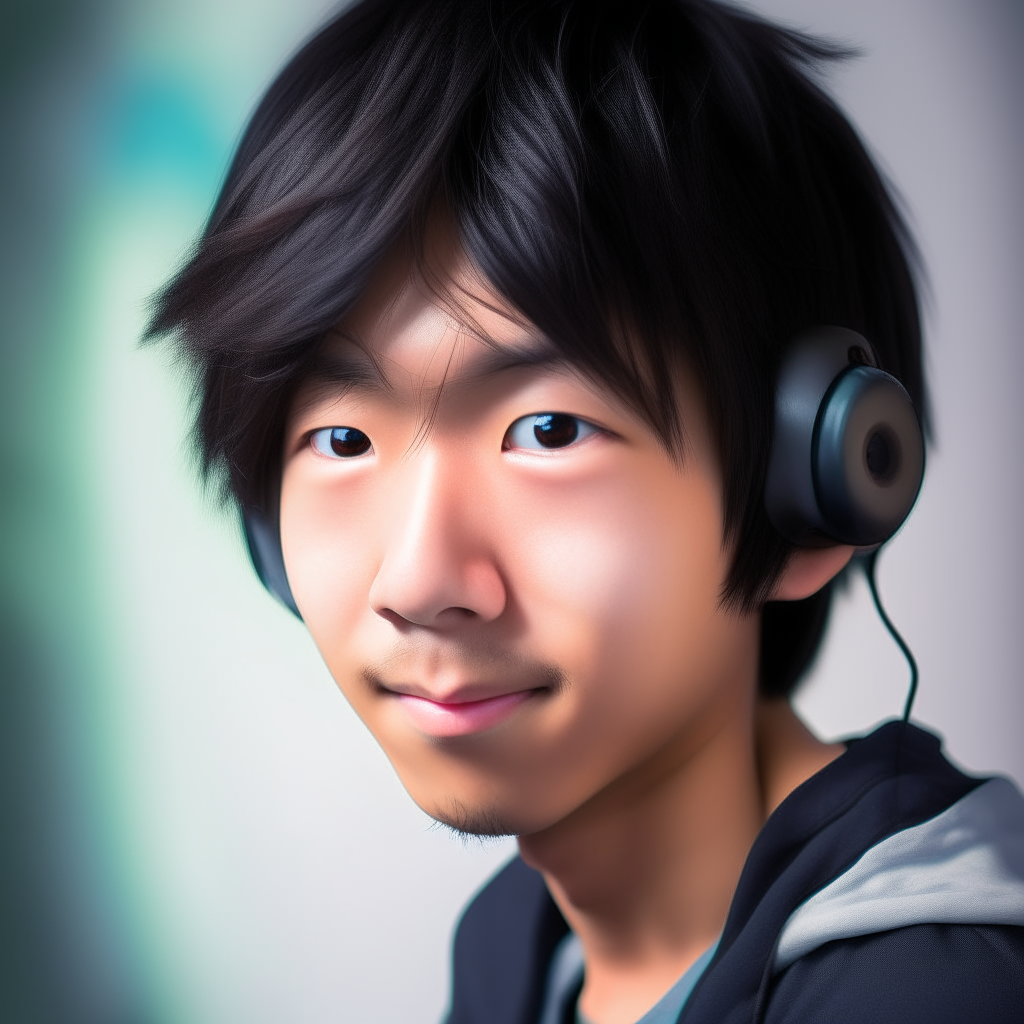 A portrait of Hiro with a headset and joystick