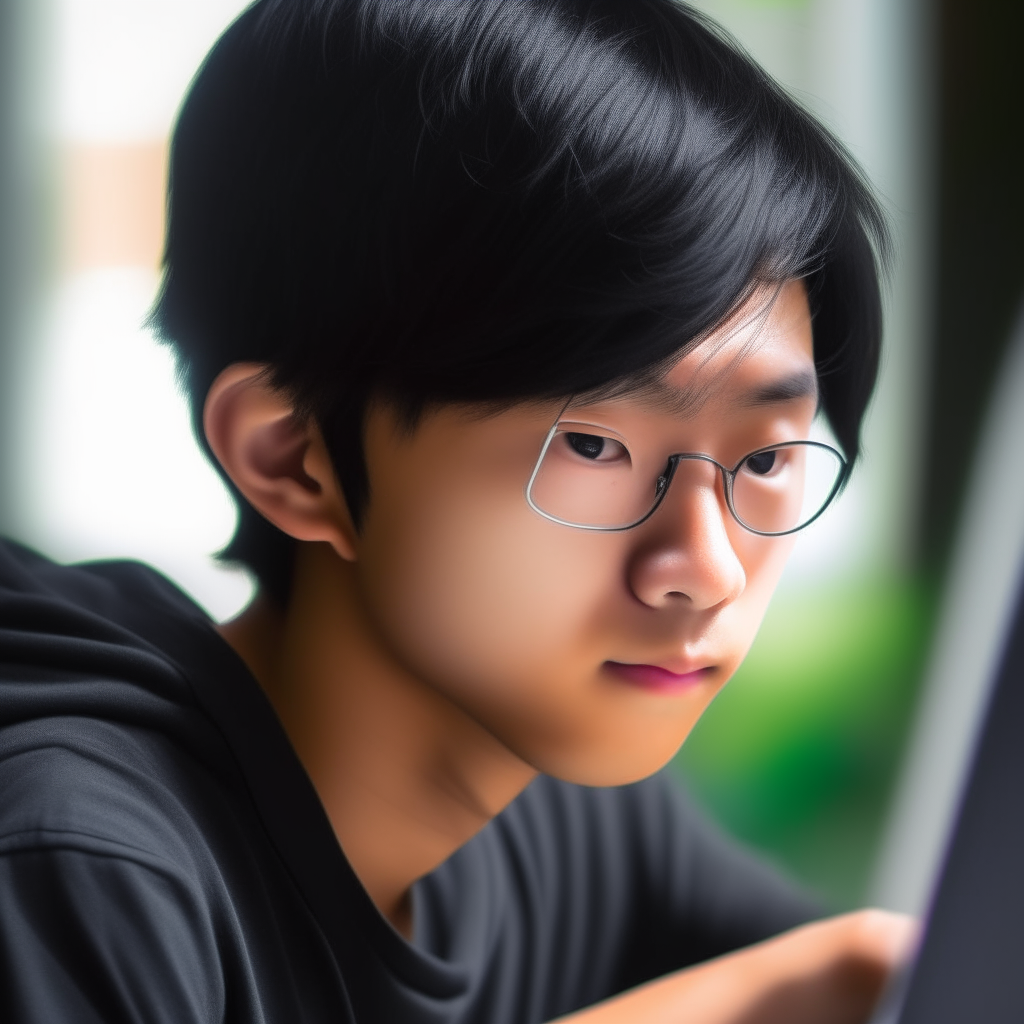 A close-up of Hiro deeply engrossed in a programming book, laptop open beside him