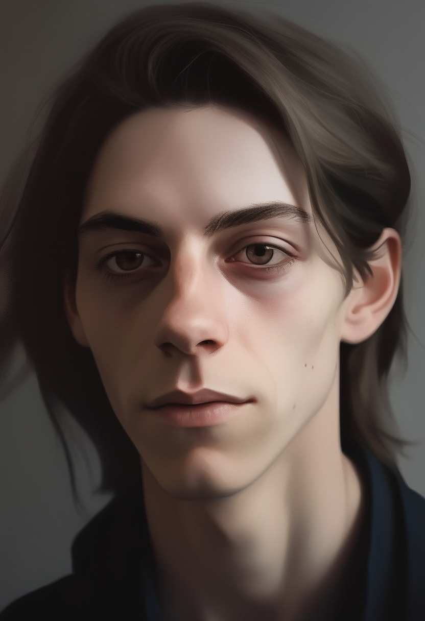 androgynous portrait based on image-1, softer features, longer hair