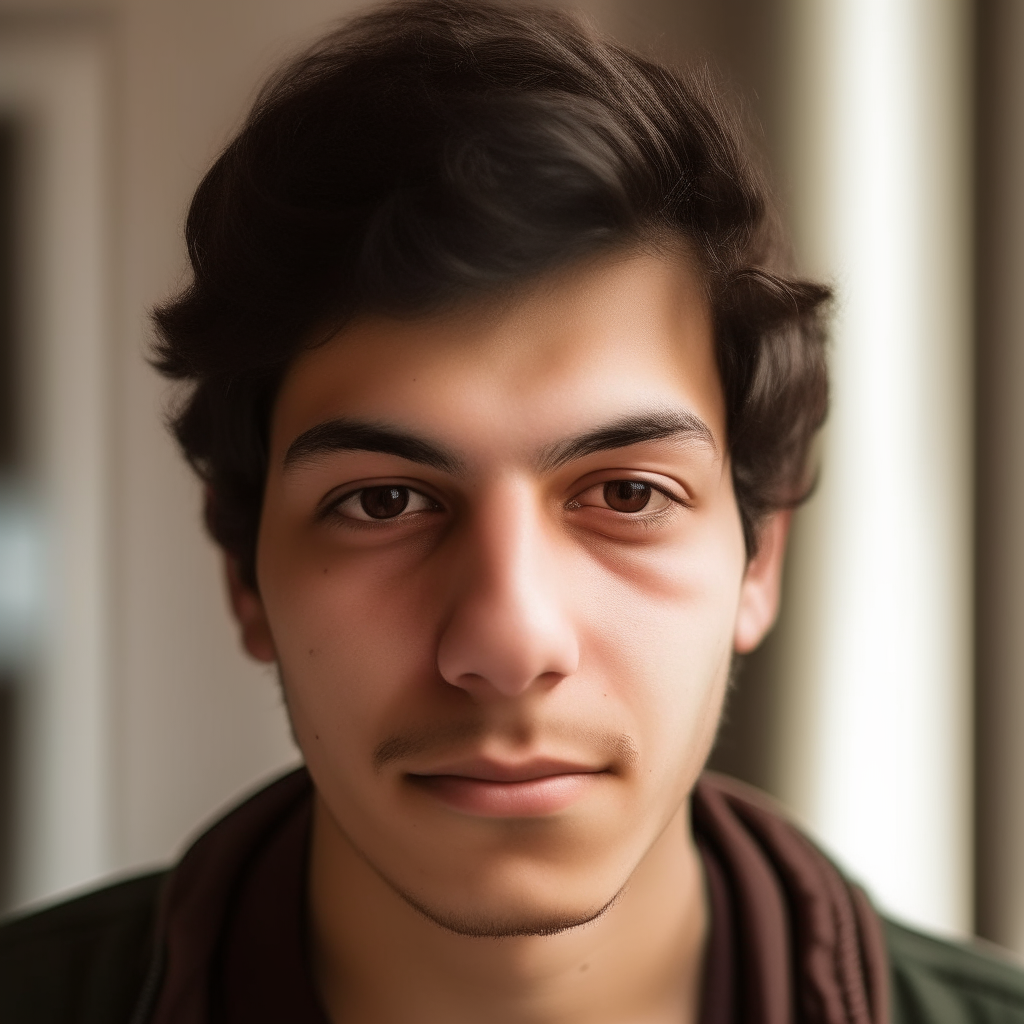 portrait of Serhio, a 20 year old Spanish man with dark brown hair and eyes