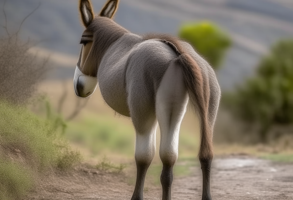 A donkey with its back bent