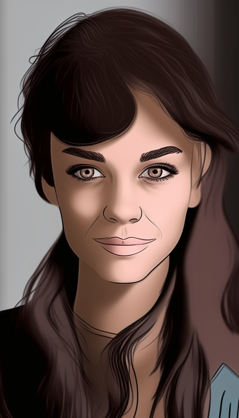 shorten the face, widen the eyebrows and make the hair slightly wavy and short