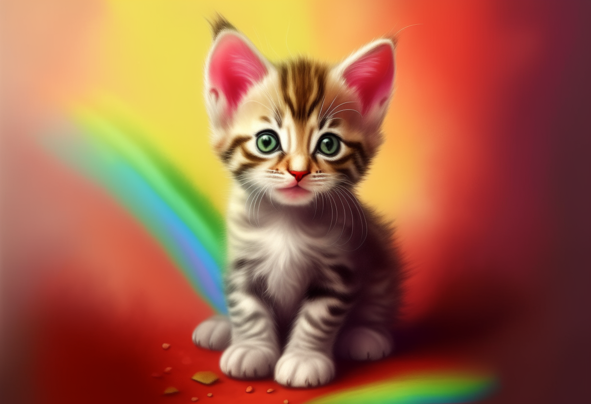 a playful kitten sitting in a rainbow, colorful, cute, adorable, photorealistic portrait