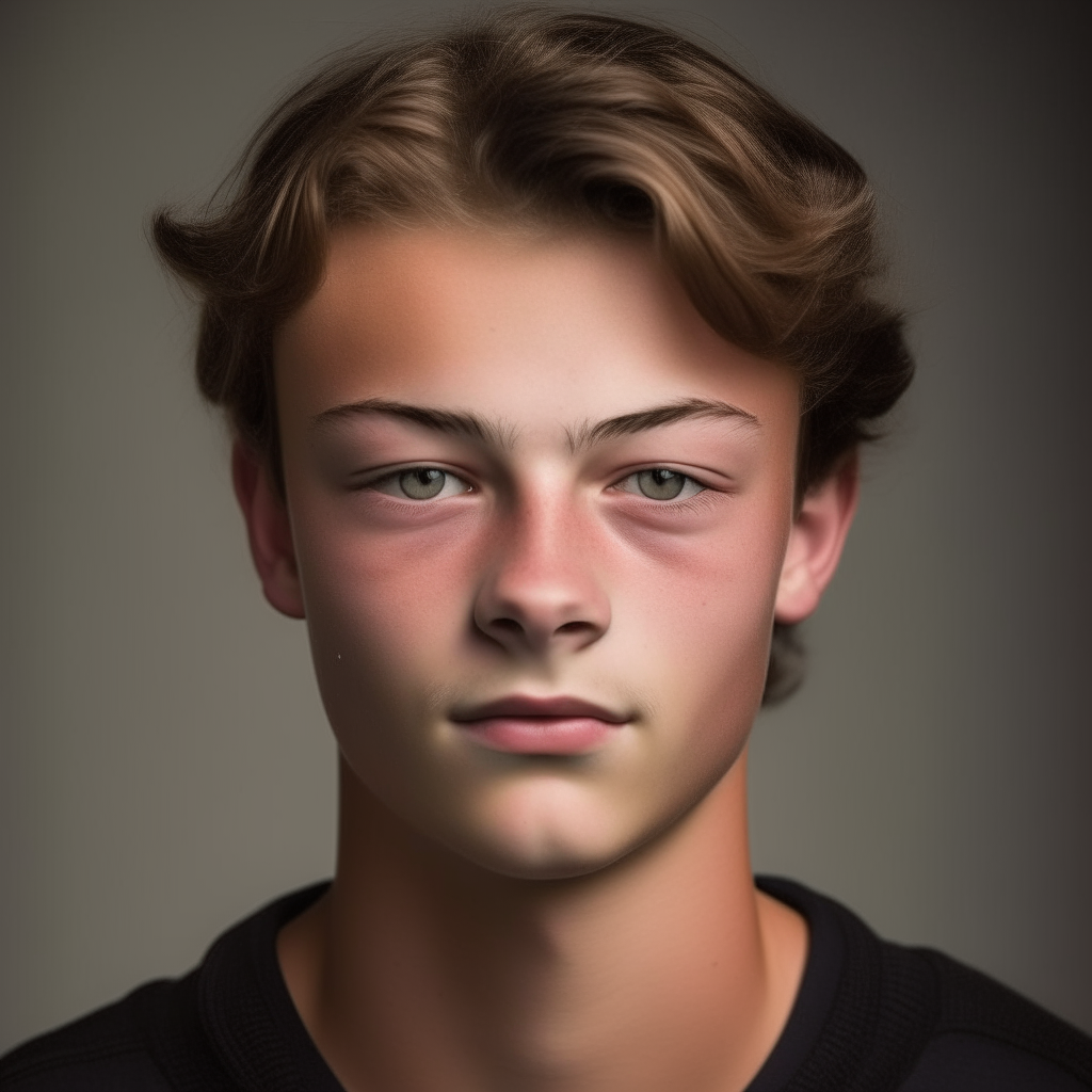 A portrait of a 20-year-old British soccer player with light brown hair and light eyes. He has an attractive appearance of a sports model.