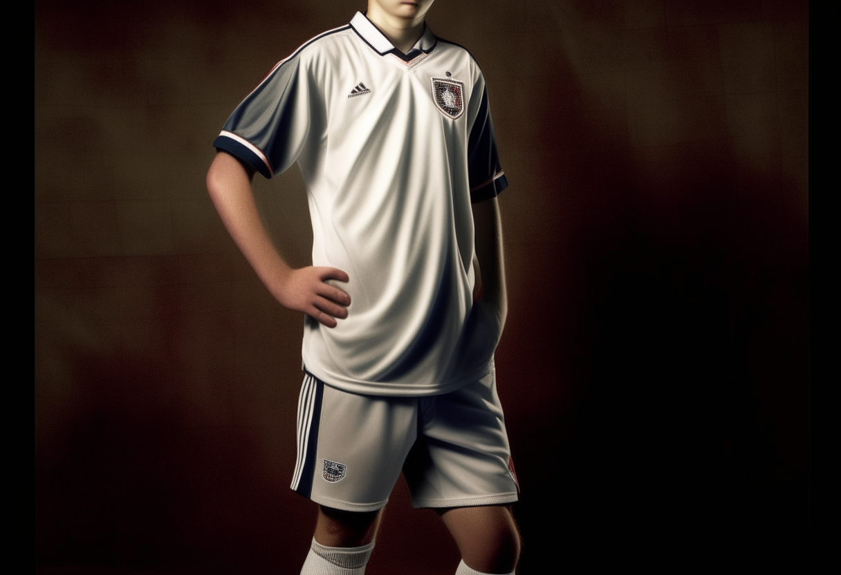A full body portrait of the soccer player from image-4, edited to resemble his British twin brother Danny Griffin from the close-up in image-3, wearing soccer gear