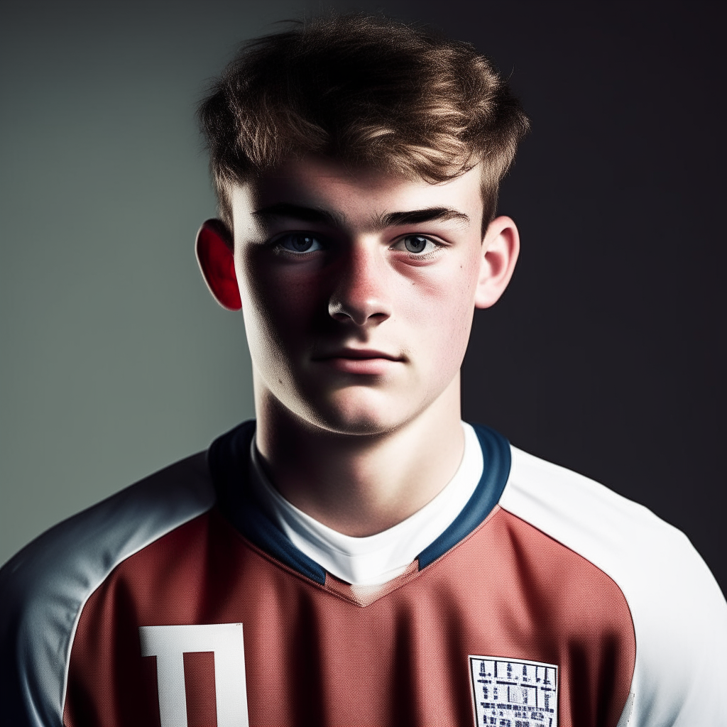 portrait of a 25-year-old British football player wearing a team jersey number 10