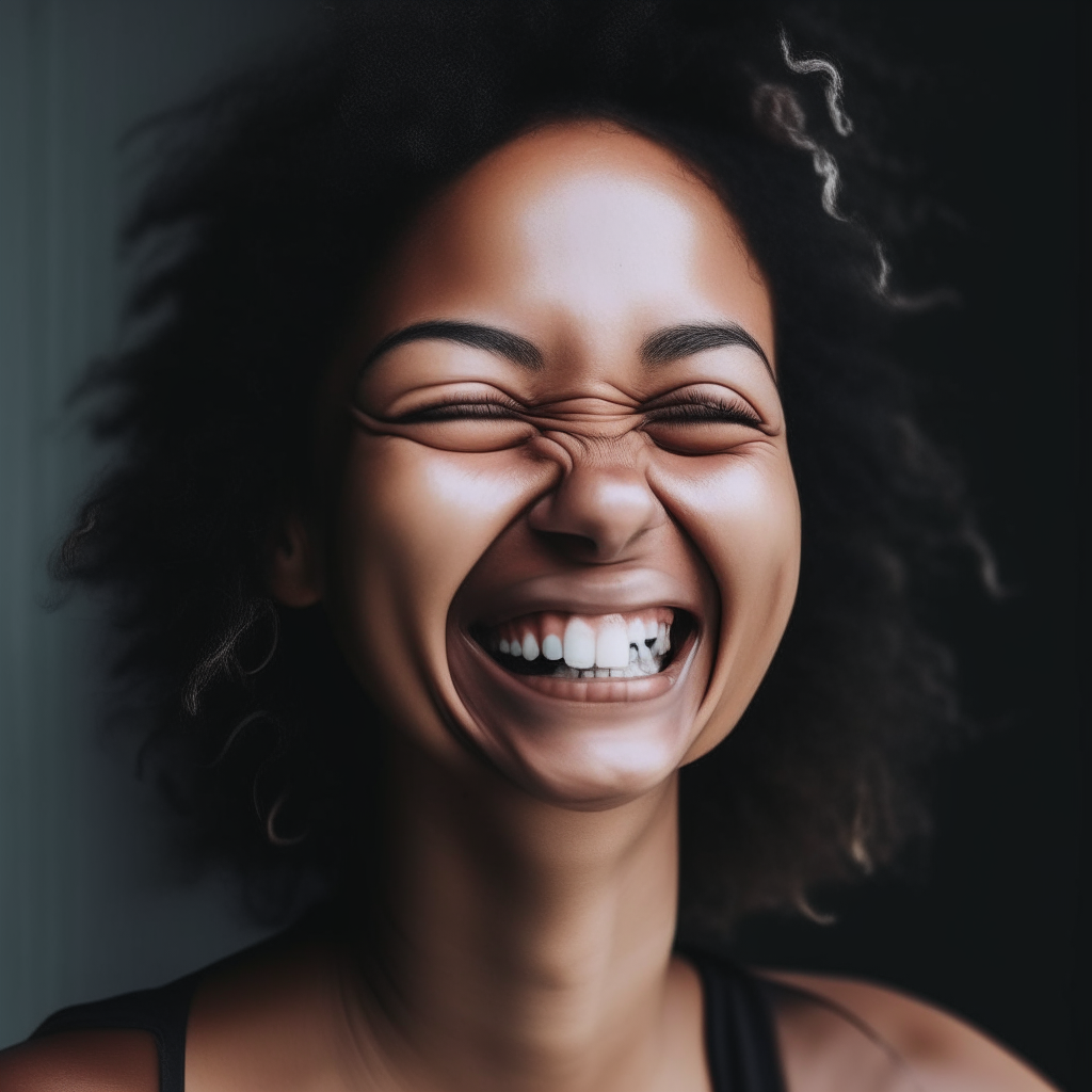 a close up of the person laughing with their whole body