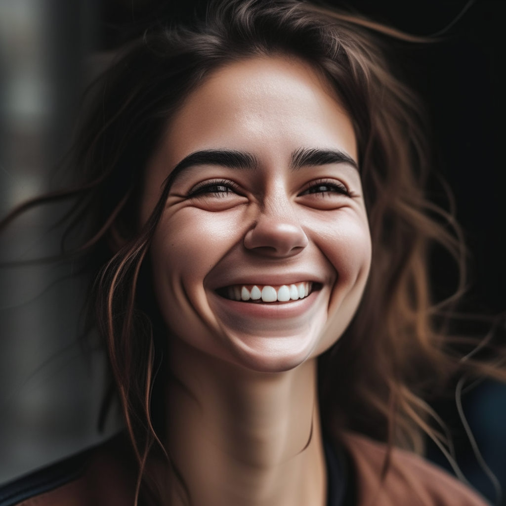 a close up of the woman smiling widely