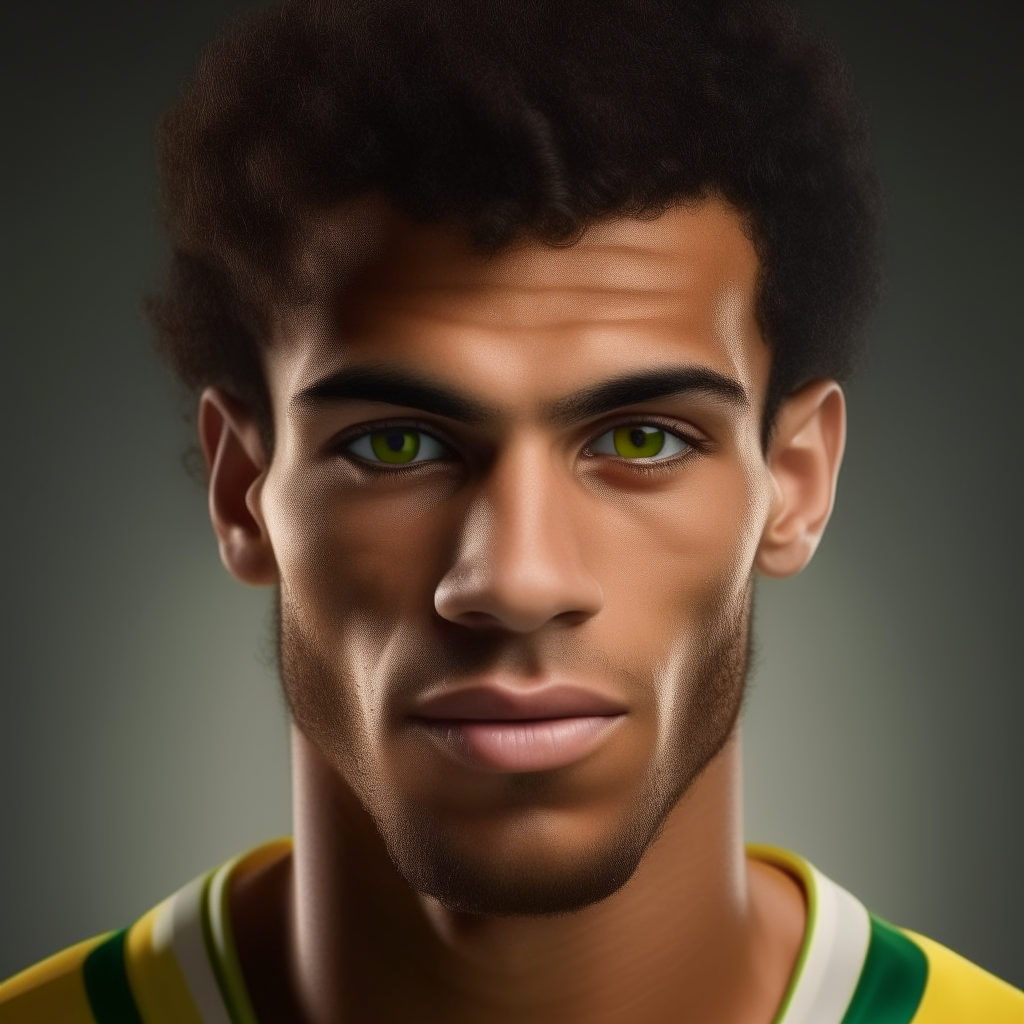 A handsome portrait of the Brazilian footballer, with distinctly Brazilian facial features and appearance.