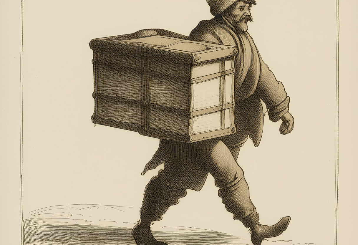 A porter carrying a chest