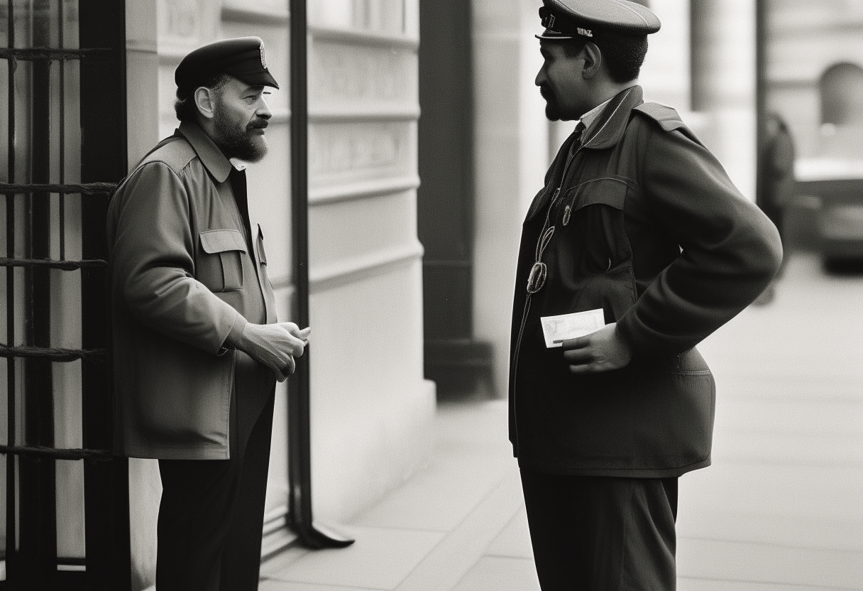 A porter talking with a man 