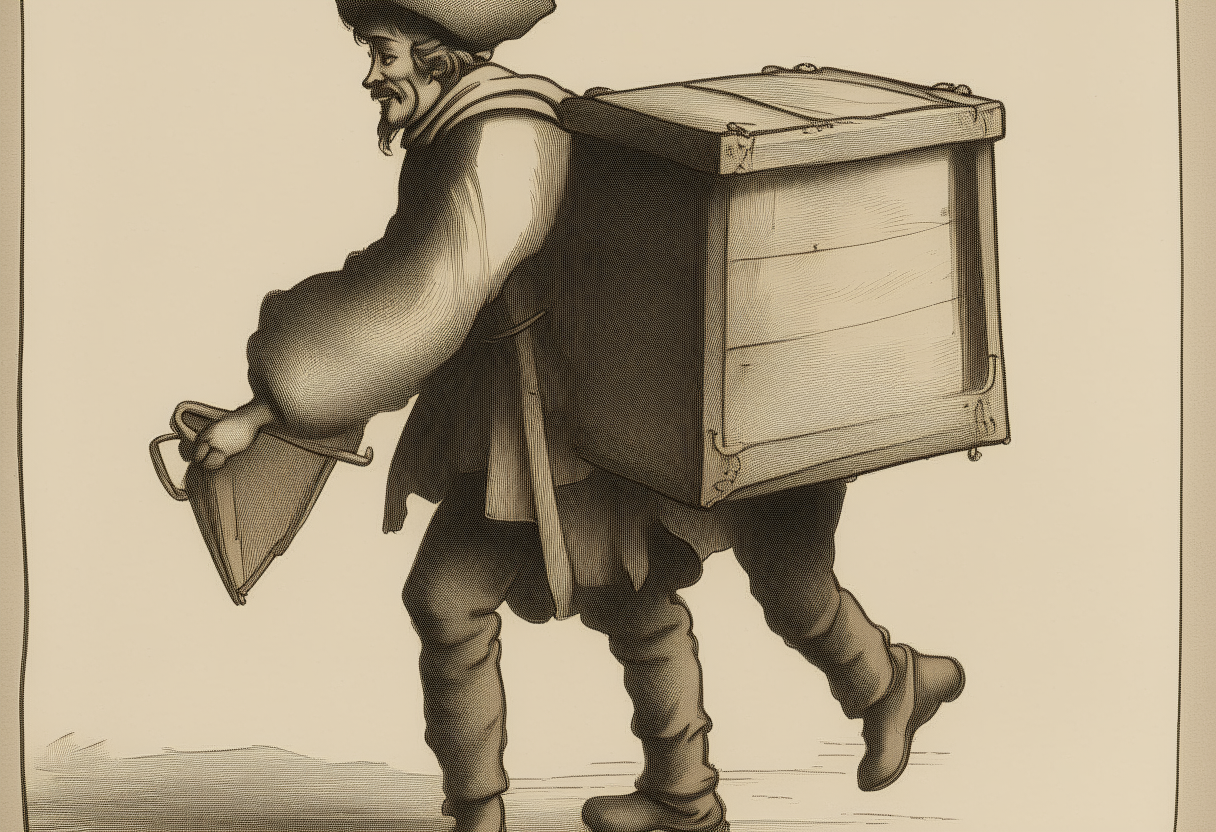 A porter carrying a chest
