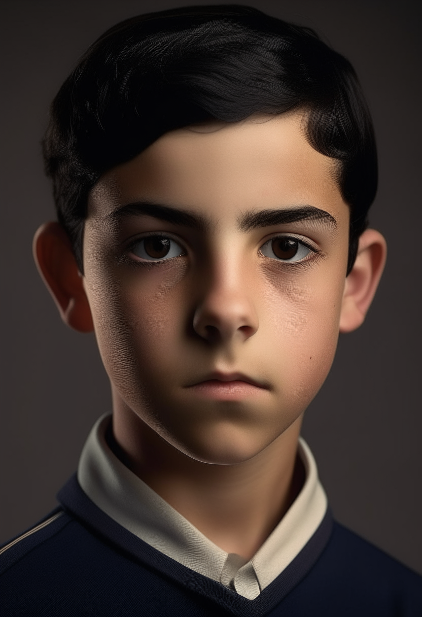 portrait of an athletic teenage boy with short black hair and brown eyes. He is wearing the academy uniform and has a determined expression.