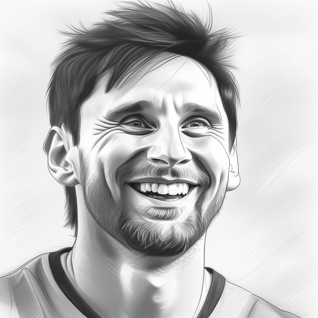 another pencil sketch portrait of Lionel Messi celebrating, inspired by image-4. He is looking towards the sky with a big smile, celebrating with teammates.