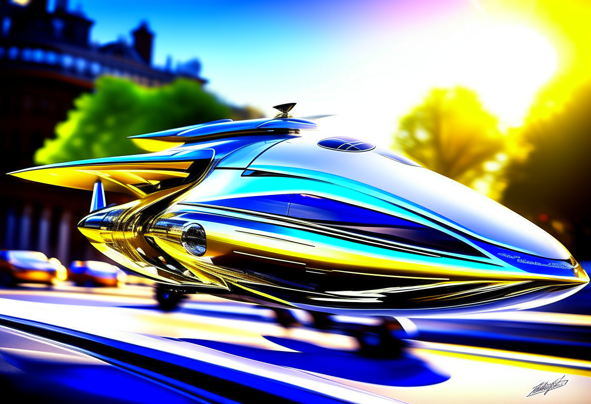 **a spaceship hovering mini aero plane gyro that looks like a genie yacht of the streets of Brooklyn Bridge with bokeh, in the style of streamline elegance, luminous brushwork, michal lisowski, bold lines, dynamic colors, chrome reflections, black white zebra master, babyblue and off white**
**Job ID**: 1e648961-d444-45a6-aca7-cf7b68d2795e
**seed** 3376904584