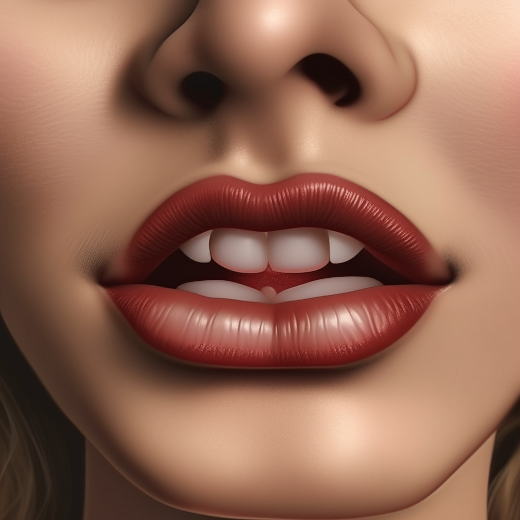 a woman biting her lower lip. realistic. flirty.