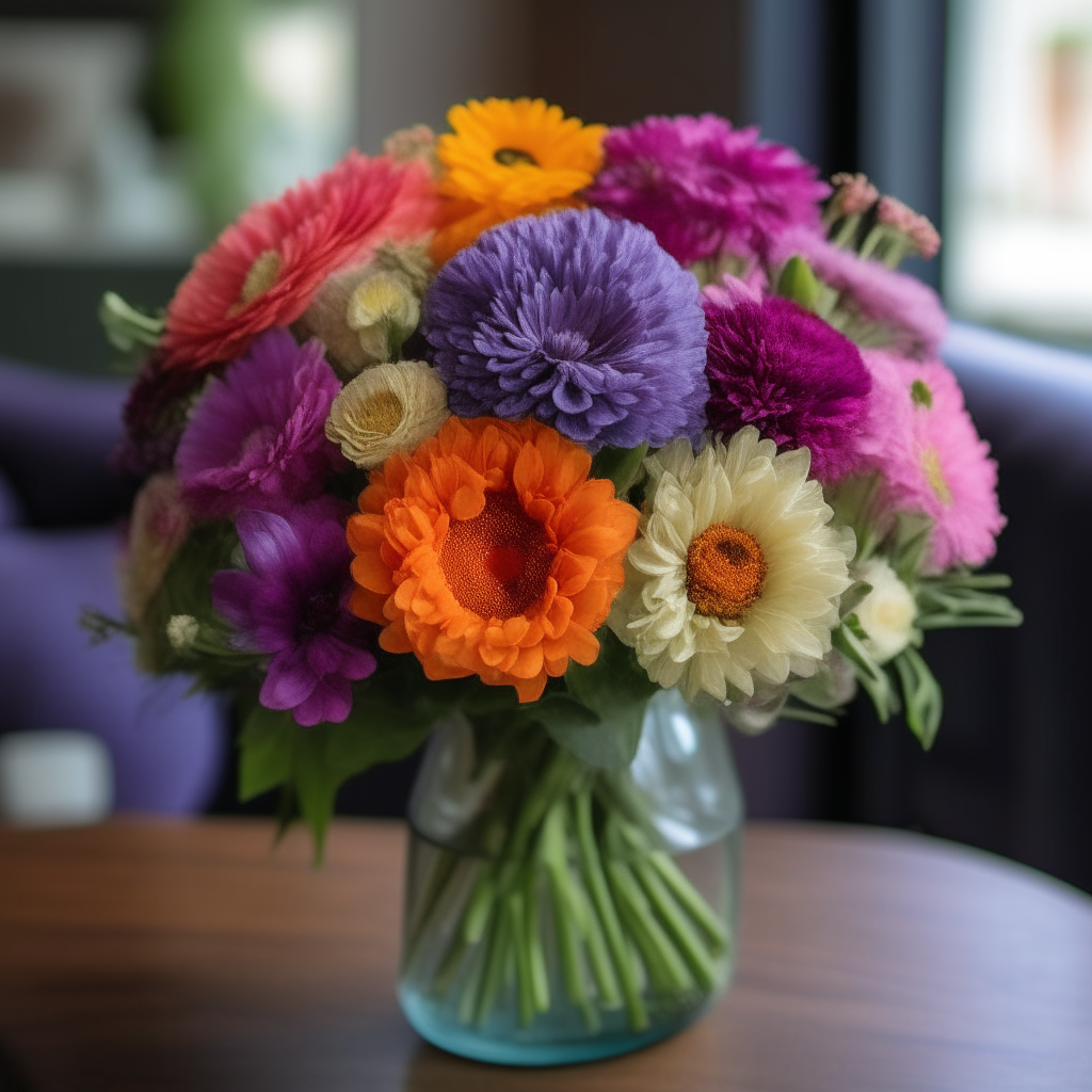 A bouquet of colorful flowers in a vase