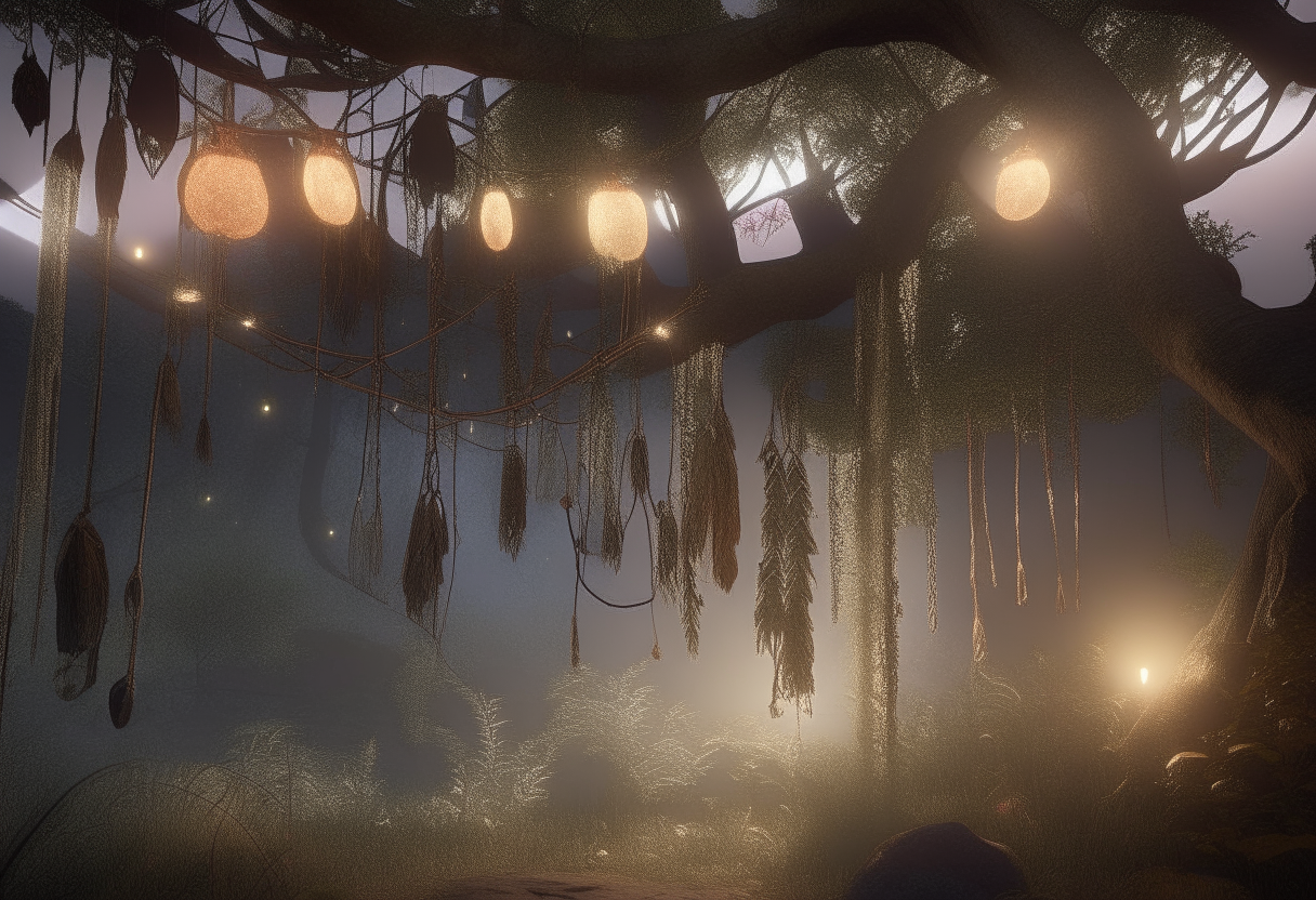 image-1 with added dreamcatchers hanging from trees and more realistic lighting and textures