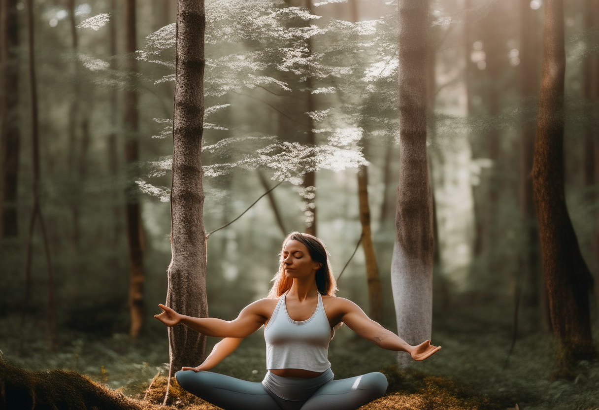 Image-5 edited to show a woman practicing yoga in the forest