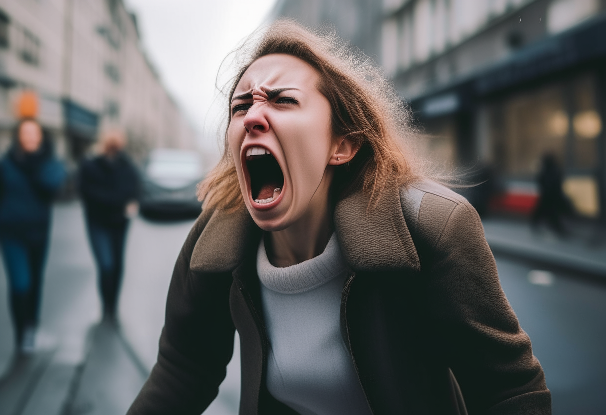 A woman shouting in the street  
