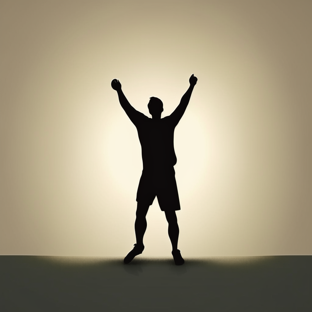 Silhouette of a soccer player celebrating a goal, minimalist vector illustration style