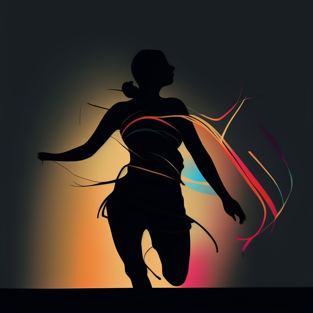 the silhouette image with added colored lines and shapes to emphasize the movement and emotion